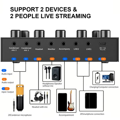 V8S Professional Sound Card with Voice Changer - 10 Sound Effects for PC Gaming, Karaoke, Live Streaming & Recording Studio