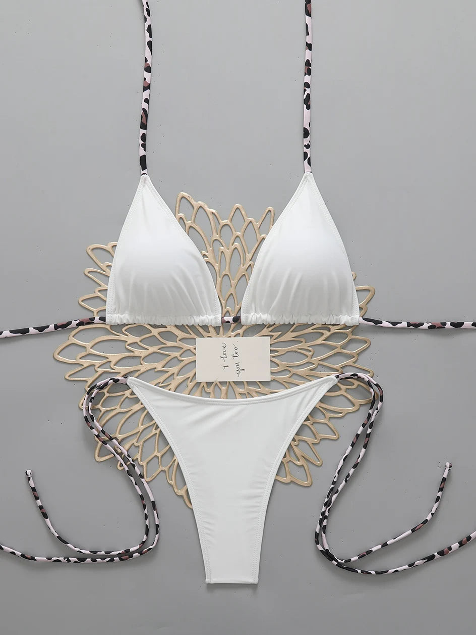 Sexy Leopard Women's Beach Bikini 2026 Swimsuit Halter Tie Micro Thong Bikinis Sets Female Swimwear for Woman Wear Bathing Suit