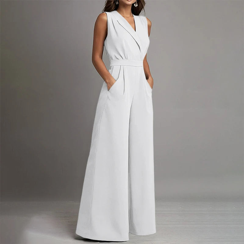 ZANZEA Women Jumpsuits Solid Sleeveless V Neck Rompers Elegant Office Ladies Clothing European Bottoms Pockets Casual Overalls