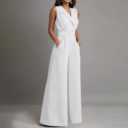 ZANZEA Women Jumpsuits Solid Sleeveless V Neck Rompers Elegant Office Ladies Clothing European Bottoms Pockets Casual Overalls