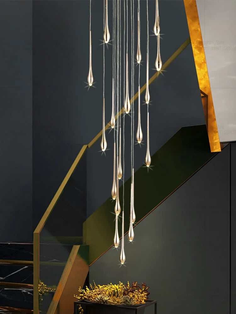 Minimalist LED Chandelier Luxurious Modern Living Room Lighting Duplex Attic Home Decoration Dining Room Staircase Pendant Light