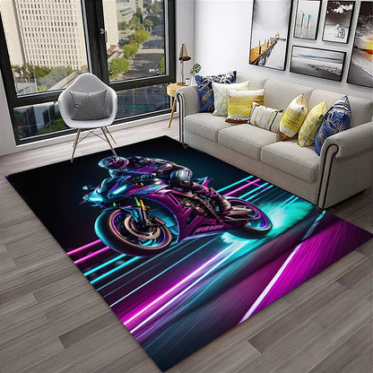 Racing Moto Off Road Motorcycle Carpet Rug for Home Living Room Bedroom Sofa Doormat Decor,Kid Play Area Rug Non-slip Floor Mat