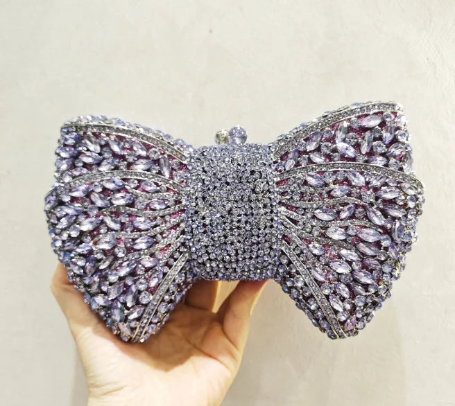 XIYUAN Silver White Rhinestone Evening Bag Muti-color Bow Diamond Clutches Wedding Party Purse Female Luxury Bridal Handbag Gift