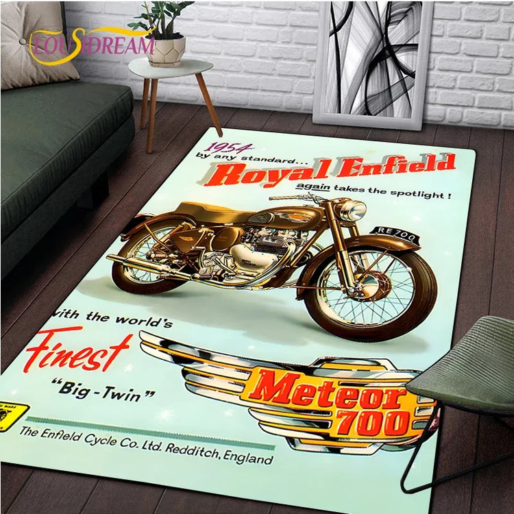 Retro Motorcycle Area Rug Carpet Moto Fans Non-slip Large Door Step Mat Bathmat for Living Room Bedroom Entrance Home Decoration