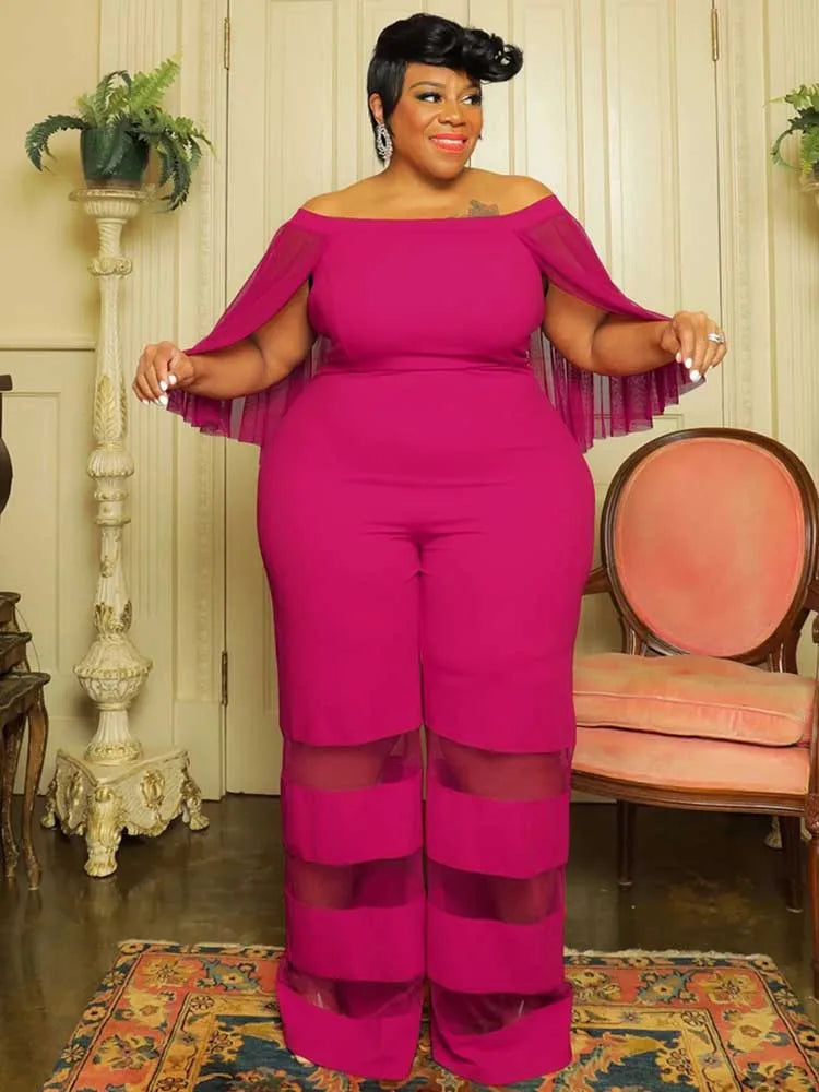 Women Jumpsuits Elegant Mesh Tassel Sleeves Off The Shoulder Summer Jumpsuit Straight Pant Sexy Plus Size Jumpsuit Evening