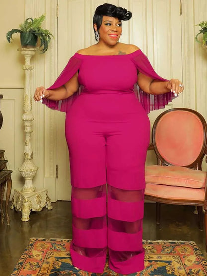 Women Jumpsuits Elegant Mesh Tassel Sleeves Off The Shoulder Summer Jumpsuit Straight Pant Sexy Plus Size Jumpsuit Evening