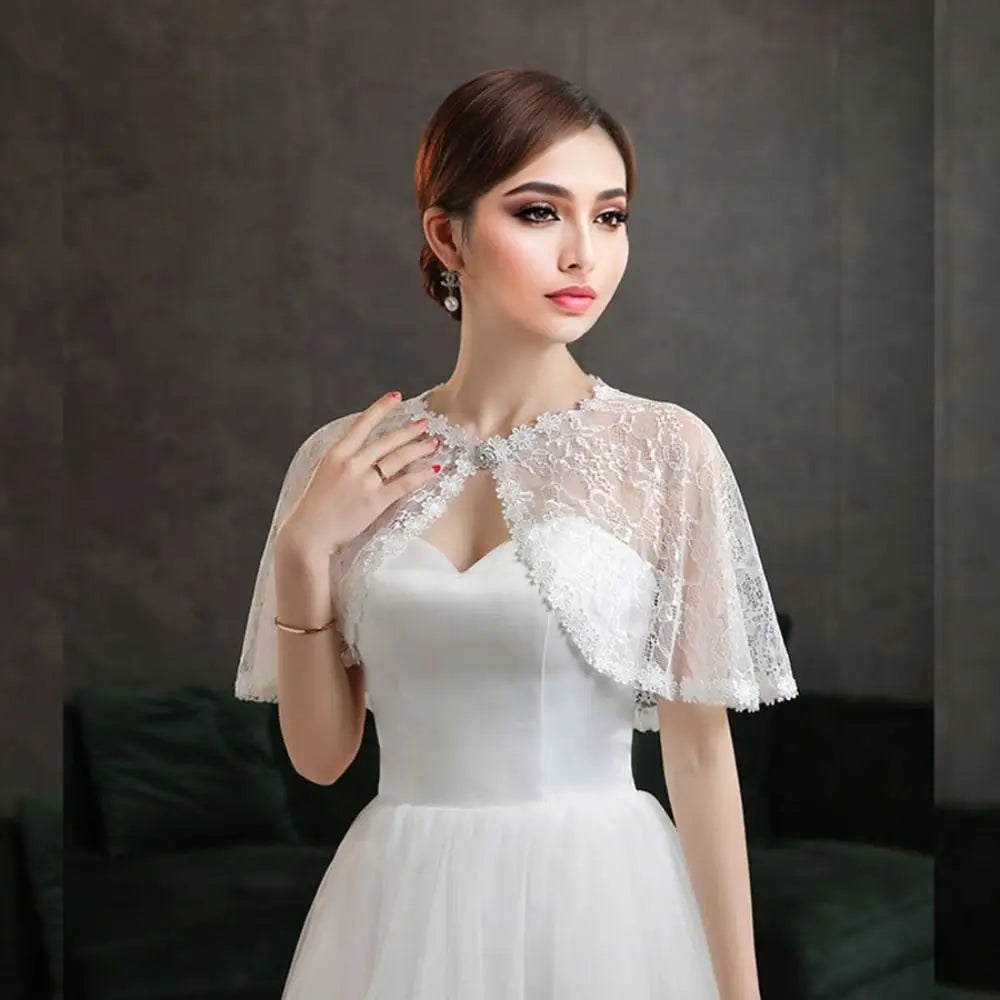 Floral Lace Lace Shoulder Wrap Thin Fabric Hollow Out Bridal Shawl Floral Pattern Diamond Embedded Wedding Capelet Bridal