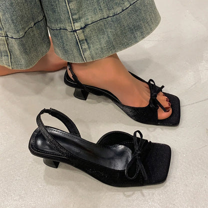 Women's Sandals Bow Elegant Fashion Shoes 2026 New Summer High Heels Slides Luxury Trend Open Toe Women Sandals Mujer Zapatos