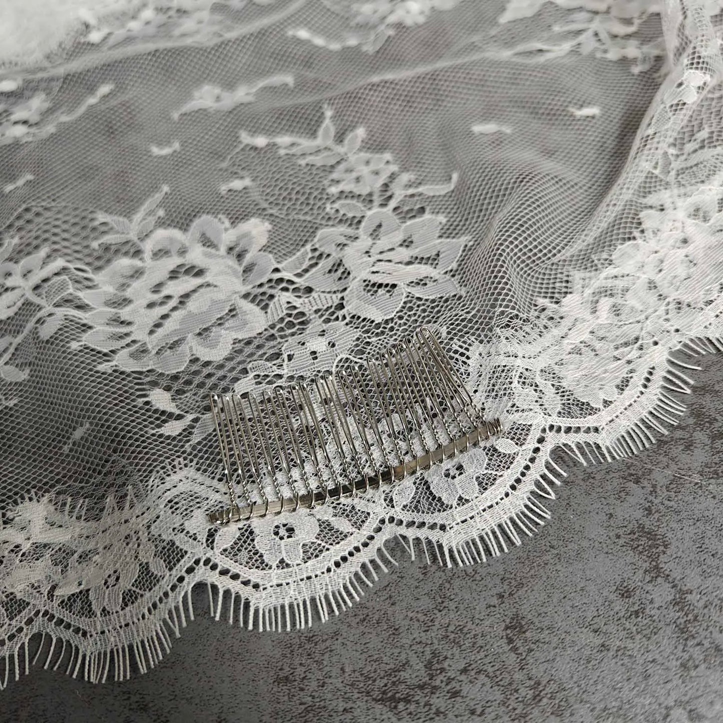 Customized Eyelash Lace Mantilla Veil, 1m/1.5m/2m/2.5m/3m Wedding Veil with Hidden Comb, Elegant One Layer Ivory Bridal Veil