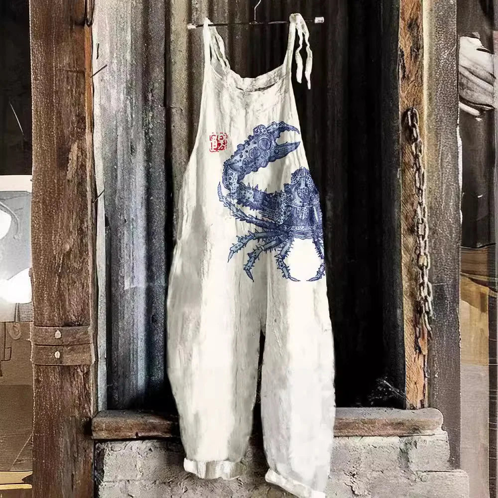 Suspenders Jumpsuits Women Print One Piece Pocket Overalls Sling Long Pants Casual Loose High Waist Rompers Y2k Streetwear 2025