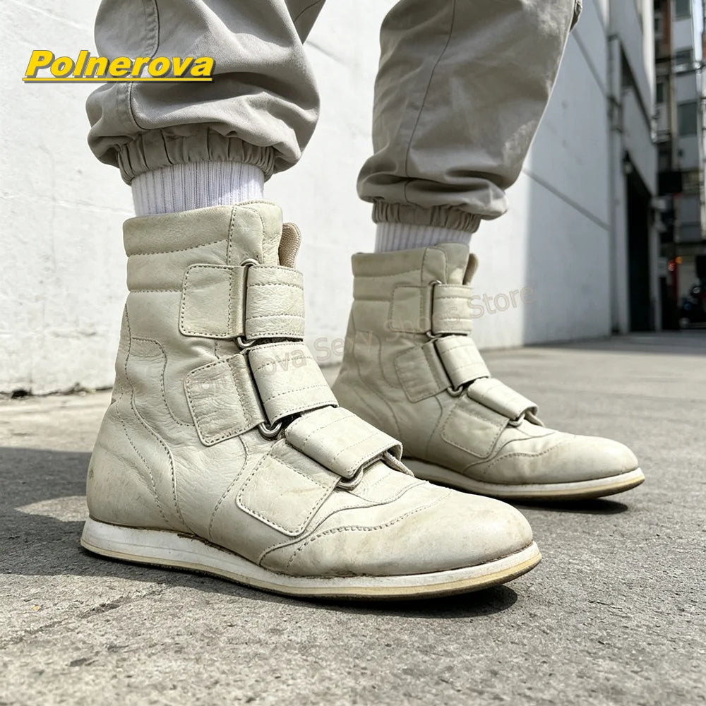 Vintage Hook and Loop Mid Calf Boots Round Toe Chunky Heels Patchwork Casual Booties Street Style Fashion Outfit Autumn 2026