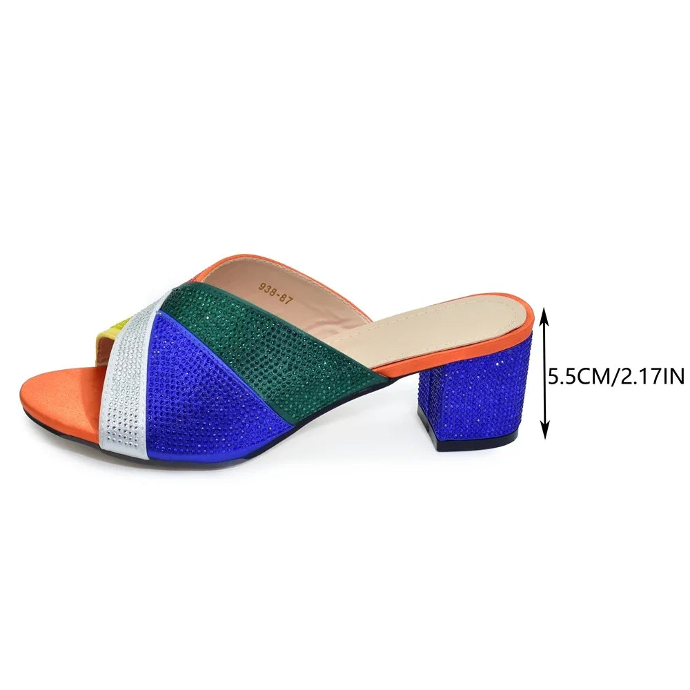 New Arrival African Women Wedding Shoes Bride Shoes Luxury Elegant Low Heels Rhinestone Lady Slippers Sandals Nigerian Pumps