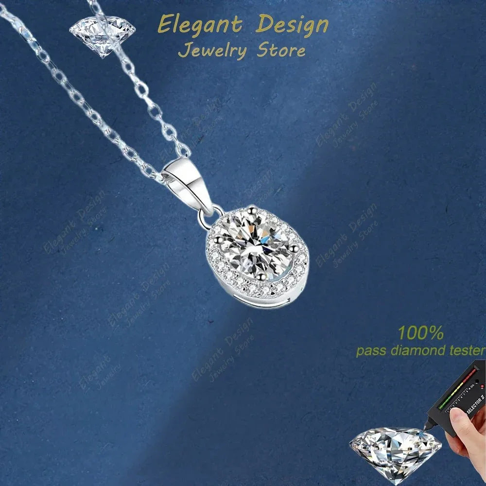 Oval Fine Jewelry Necklaces Women Pigeon Egg Moissanite Diamond 1CT Pendant PT950 Platinum Engagement Girl Wedding Party