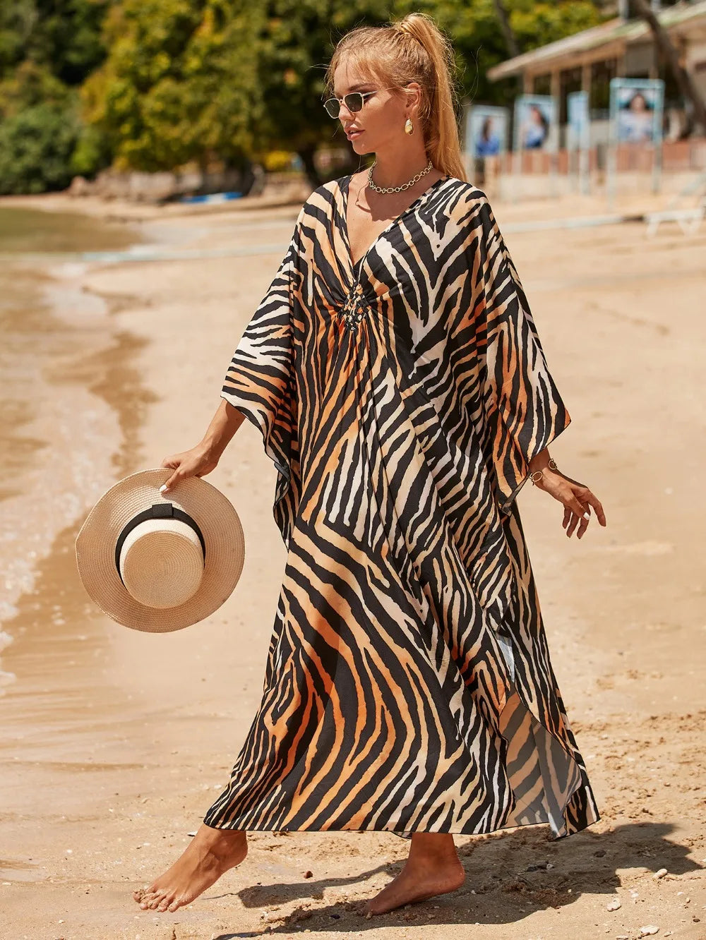 Fashion Boho Bikini Cover-ups Oversized Leopard Zebra Print Beach Cover Up Open Front Sunscreen Shawl For Women