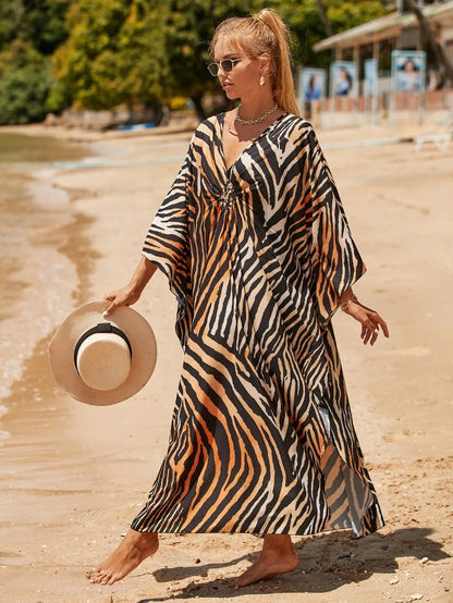 Fashion Boho Bikini Cover-ups Oversized Leopard Zebra Print Beach Cover Up Open Front Sunscreen Shawl For Women