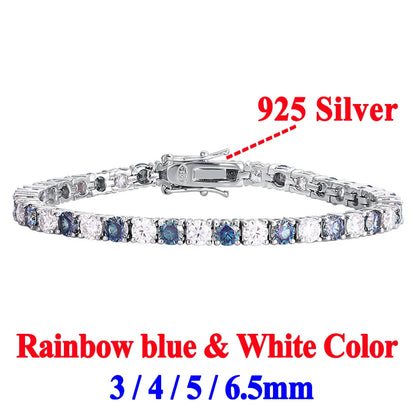 Gold Yellow Green Blue Pink Certified Moissanite 3 4 5 6.5MM Tennis Chain For Women Man 925 Sterling Silver Moissanite Bracelet