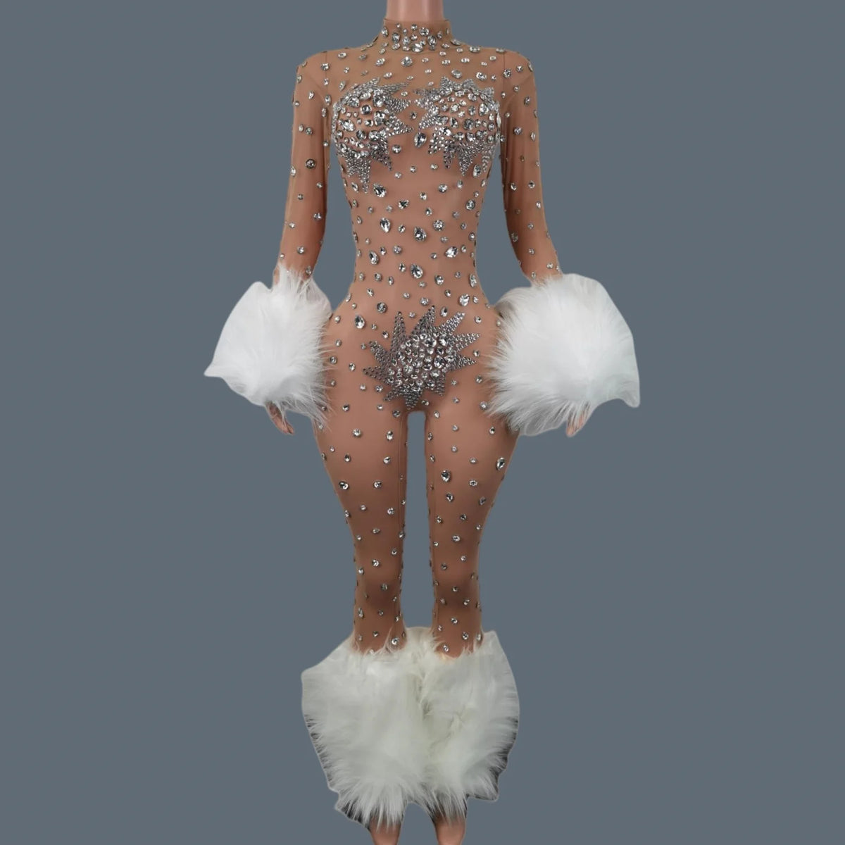 Shiny Crystals Pink Mesh Jumpsuit Sexy Feather Designe Birthday Jumpsuit Club Singer Event Performance Costume Stage Wear Guibin