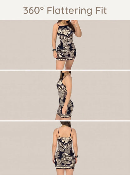 Butterfly Print Pattern, Thin Shoulder Strap, Sleeveless, sexy Dress with Detachable Vest.