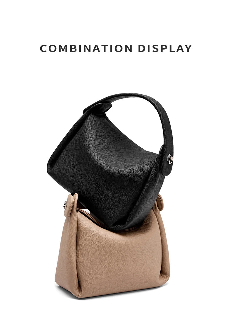 Burminsa Cowhide Genuine Leather Tote Shoulder Bags For Women 2026 Luxury Designer Crossbody Purses Bucket Work Ladies Handbags