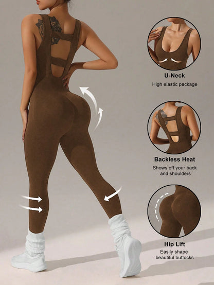 4 colors available Women's vest trousers jumpsuits - sexy hollow vest design - elastic and soft yoga running suit