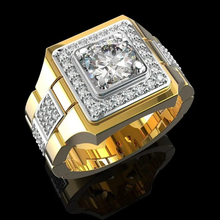 S925 Sterling Silver Mens Ring New Simulation Mozzarella Diamond Gold Plated Two Tone Engagement Ring For Wedding And Daily Wear