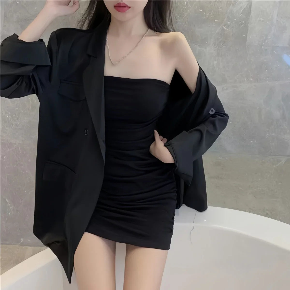 FREEAUCE Off Shoulder Wrap Chest Strapless One-piece Long Dress for Women's Nightclub Bodycon Sexy White Dresses Streetwear