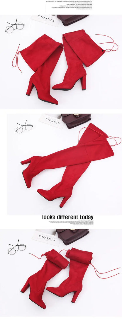 Women's Boots 2026 Autumn and Winter New European and American Style Plus Size Knee High Boots High Heels Round Toe Frosted Boot