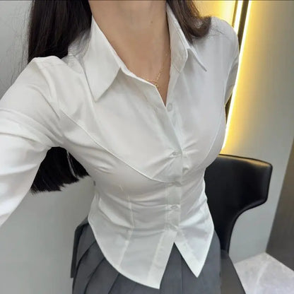 White Original JK Uniform Fitted Shirt Japanese-style Sweet and Spicy School Uniform Long-sleeved Slimming Top for Hot Girls