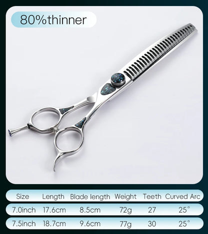 Fenice King Series 7/7.5Inch VG10 Shell Bearing Screws Dog Trimming Grooming Straight Curved Thinner Chunker Pet Scissors Tools