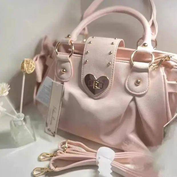 Harajuku Bow Pink Hand Bag Purse Women Japanese Style Soft Casual Crossbody Bag Ladies Sweet Cute Large Capacity Shoulder Bags