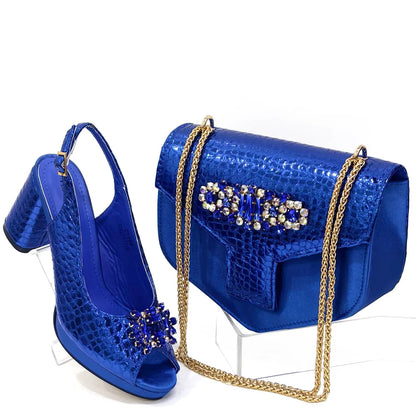 2024 Italian Design Rhinestone-encrusted Ladies Party Shoes And Special Bag High Heels And Dual Purpose Bag Women's Shoes