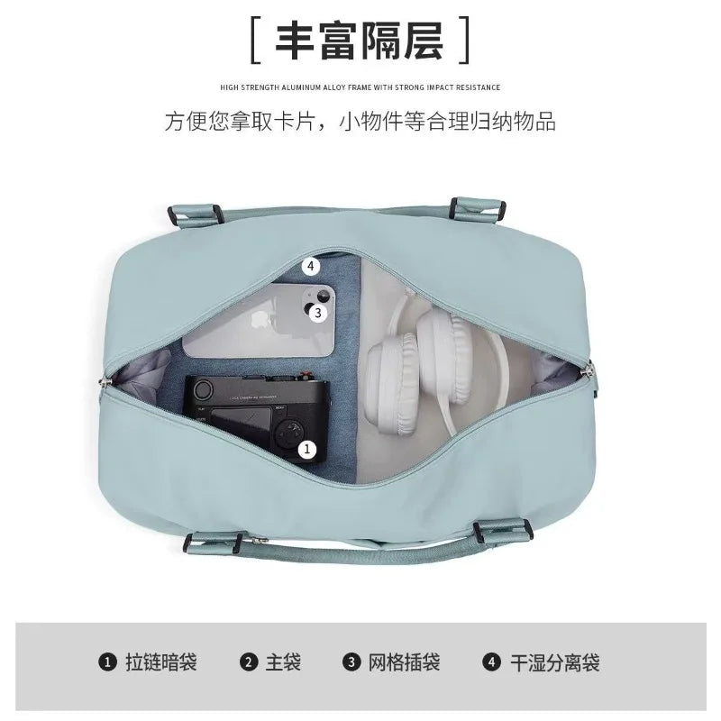 Outdoor Portable Travel Tote Adjustable Pull Rod Dry And Wet Separation Expandable Independent Shoe Compartment Fitness Bag