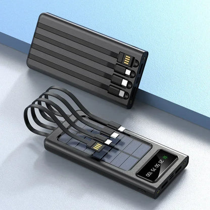 Lenovo Solar Power Bank 200000mAh Large Capacity Mobile Power Fast Charging Battery With Dual USB 4-Cables For iPhone Samsung