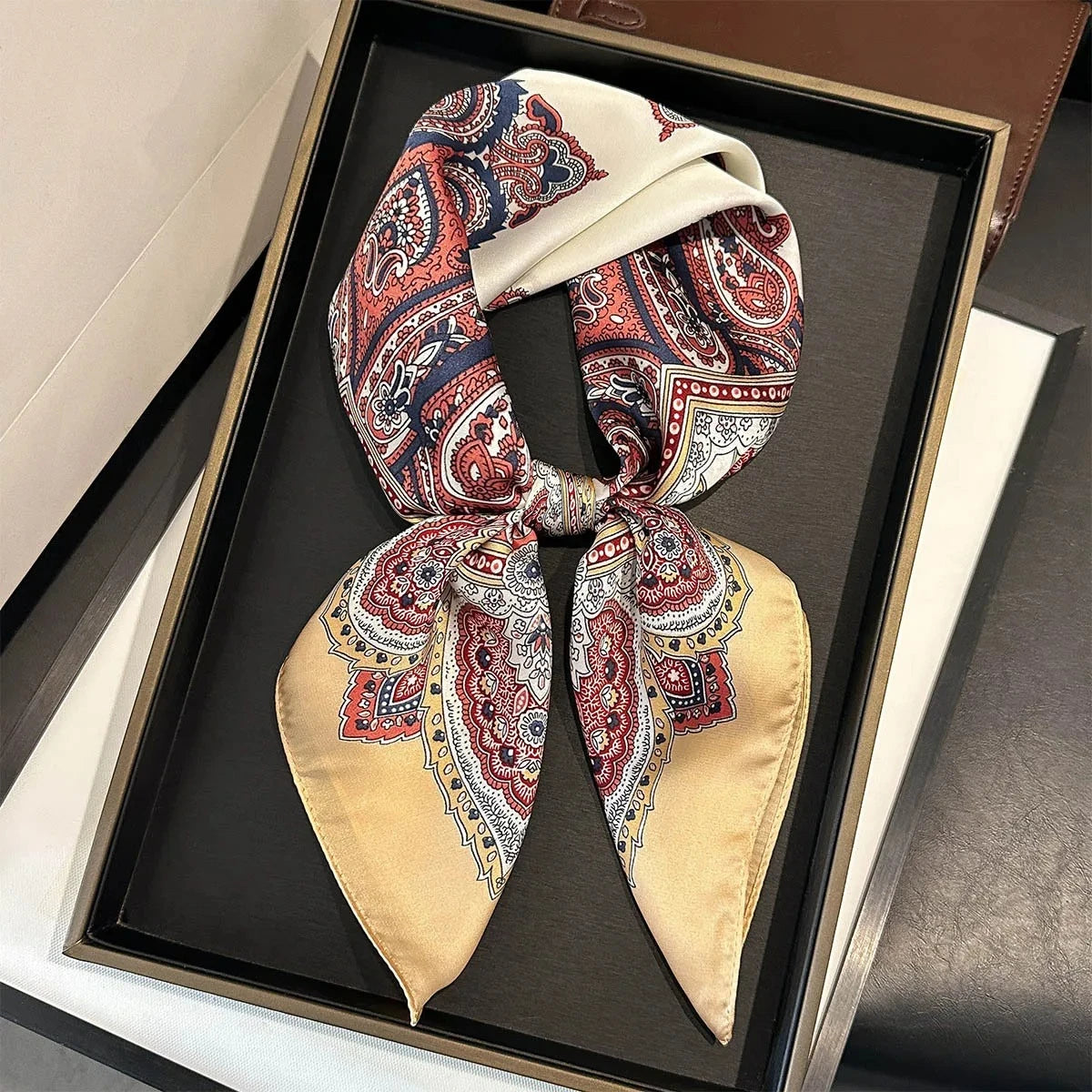 2025 New Paisley Print Silk Scarf for Women Square Hijab Soft Neck Tie Female Fashion Decoration Silk Headscarf 70*70cm Kerchief