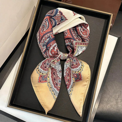 2025 New Paisley Print Silk Scarf for Women Square Hijab Soft Neck Tie Female Fashion Decoration Silk Headscarf 70*70cm Kerchief