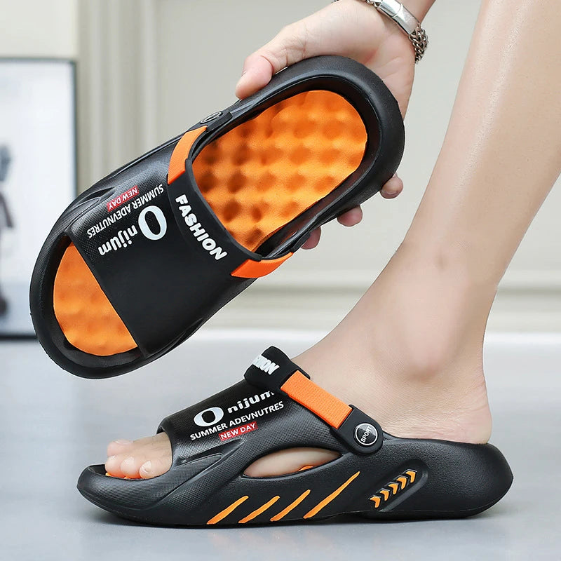 Comwarm New Men Massage Slippers Slides Indoor Outdoor Sandals Beach Casual Shoes Comfortable Sole Men's Slippers Big Size 38-47