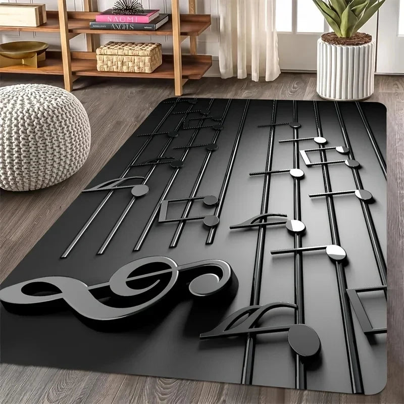 3D Music Notes Rug Lightweight Non-Slip Washable Mat for Music Studio Living Room Bedroom Soundwave Home Decoration