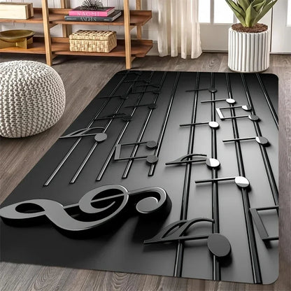3D Music Notes Rug Lightweight Non-Slip Washable Mat for Music Studio Living Room Bedroom Soundwave Home Decoration