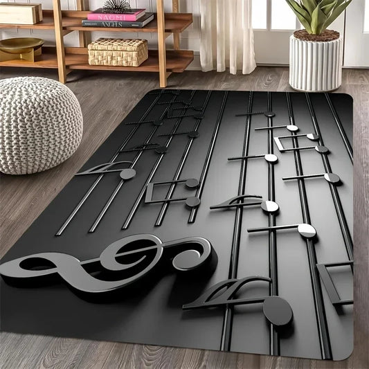 3D Music Notes Rug Lightweight Non-Slip Washable Mat for Music Studio Living Room Bedroom Soundwave Home Decoration