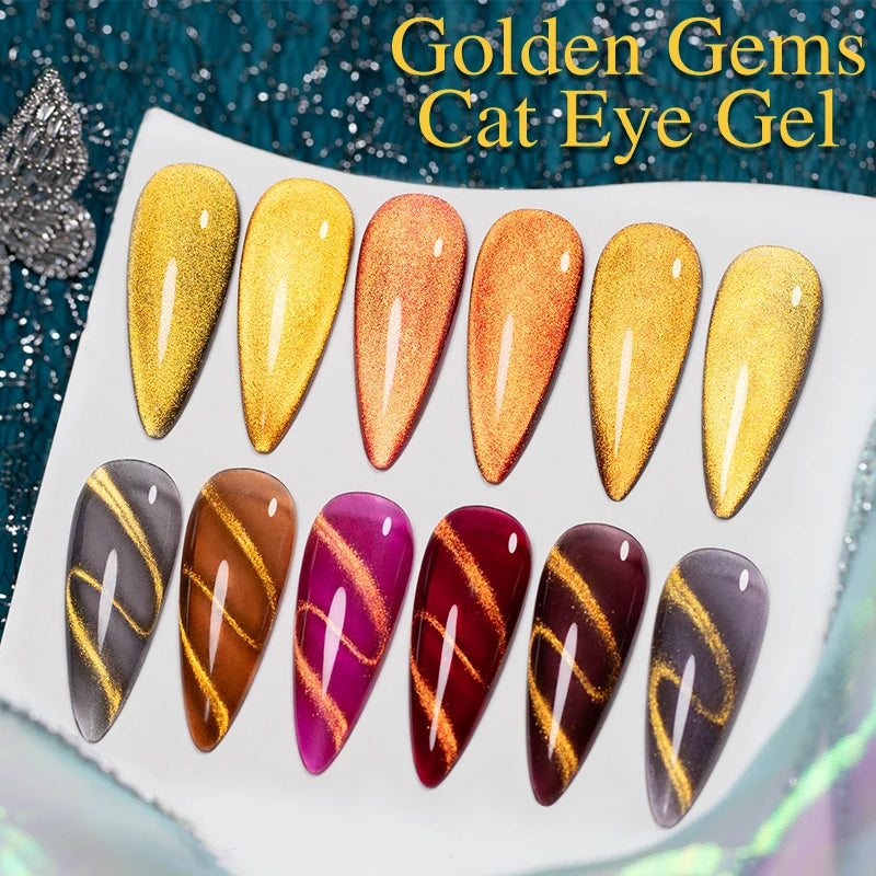 7.5ml Golden Light  Magnetic Gel Golden Gems Magnetic Gel Nail Polish Cat Nail Sparkling Glitter Semi Permanent Varnish