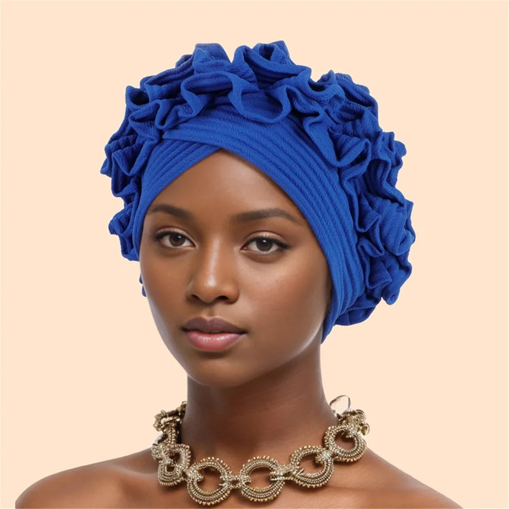 Ruffled Turban Cap Women's Head Wraps Soft Comfortable Headscarf Bonnet Lady Soild Color Headgear