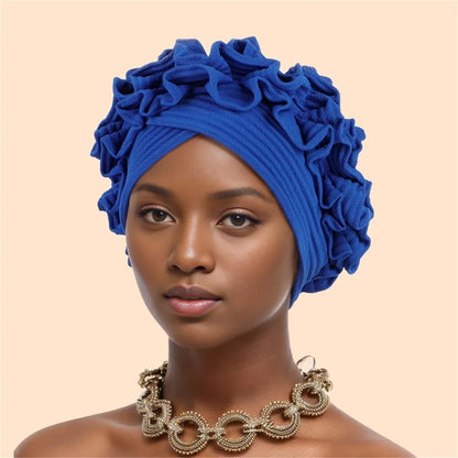 Ruffled Turban Cap Women's Head Wraps Soft Comfortable Headscarf Bonnet Lady Soild Color Headgear
