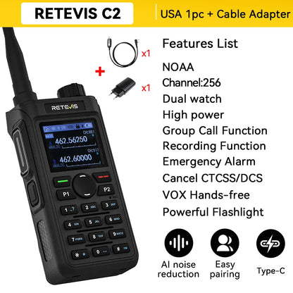 Retevis C62/C2/C22 Walkie Talkie Long Range Communication Radio VHF UHF Ham Radio Station Noise Reduction Group Call Camping
