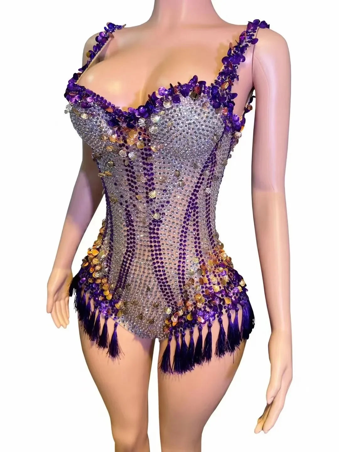 Luxury Fringes Rhinestones Bar Nightclub Outfit Birthday Party Dancer Stage Wear Performance Costume Sparkly Sexy Bodysuit