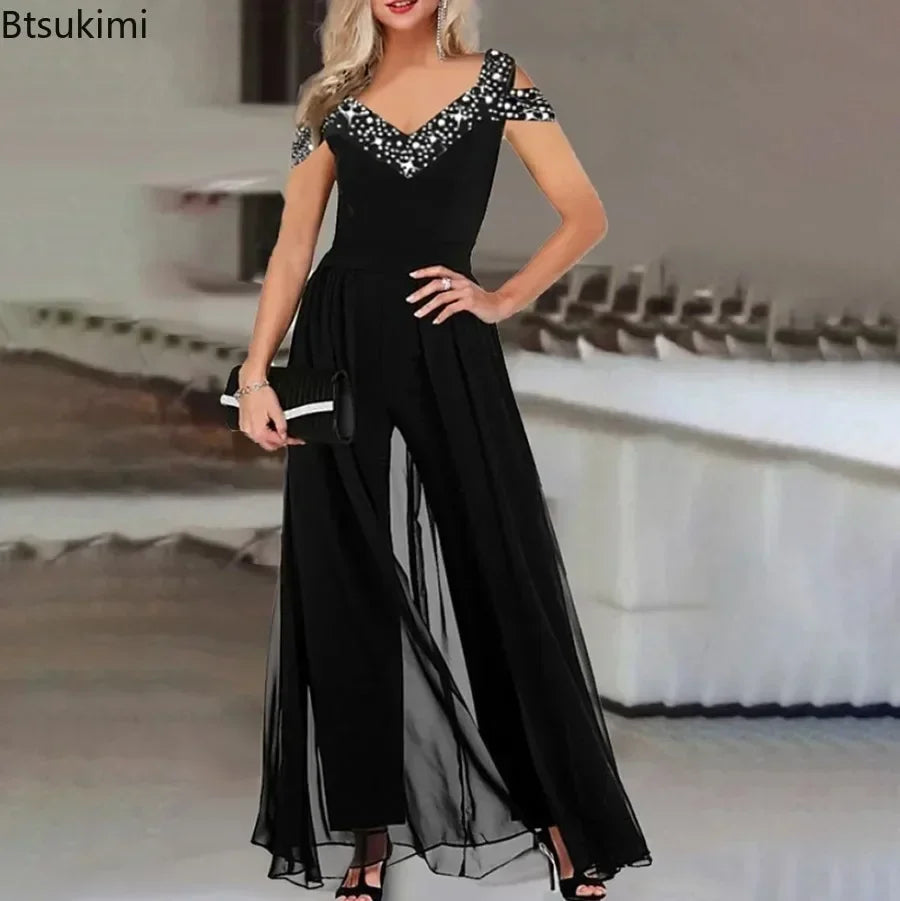 2026 Women's Elegant Sleeveless Jumpsuit Spring Summer V-neck Casual Patchwork Rompers Office Lady Jumpsuits Playsuit Outfits