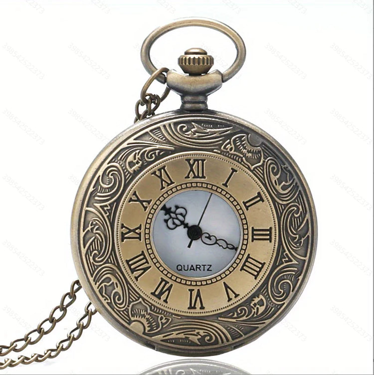 Vintage Charm Black Unisex Fashion Roman Number Quartz Steampunk Pocket Watch Women Man Necklace Pendant with Chain Gifts P427