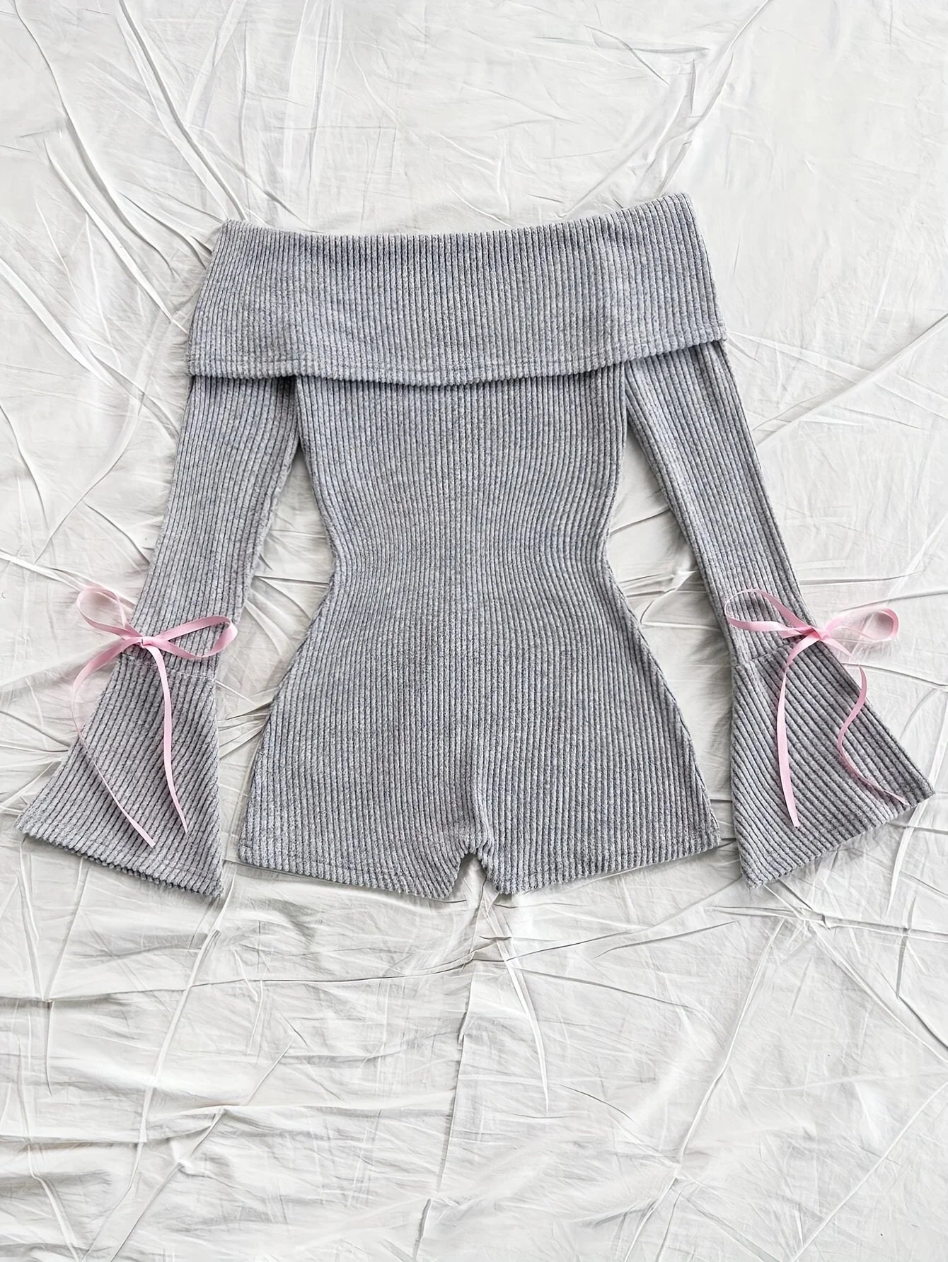 Elegant Directed Women's Autumn Winter New Knitted Solid Color One-Shoulder Bell Sleeve Long Sleeve Sexy Bared Shoulder Jumpsuit