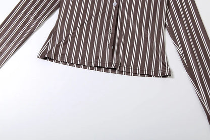 Weird Puss Stripes Print 2-Piece Set Women Tracksuit Crop Blouse+Peach Hip Skirts Matching Streetwear Office Elegant Outfits