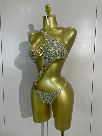 Sexy Sparkly Diamonds Swimsuit Bar Bikini 2026 Fashion Women Crystal Handmade One-piece Bodysuit Swimsuit Stage Photoshoot Wear