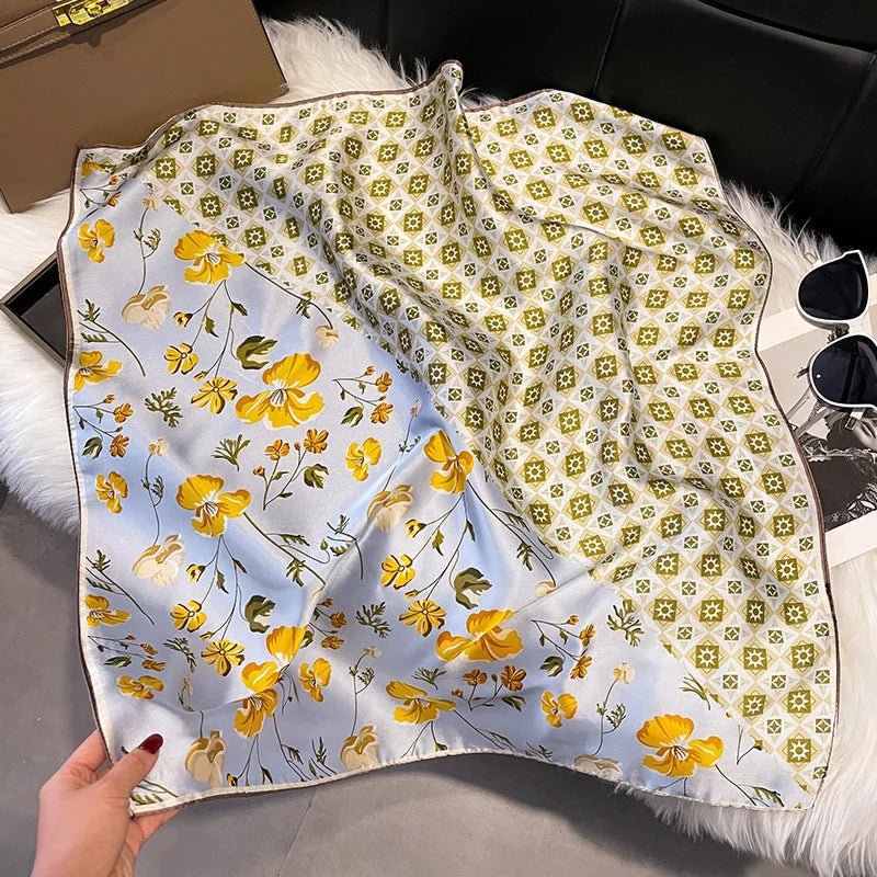 2025 Korean Satin Silk Scarf 70cm Square Women Fashion Shawl Wrap Neckerchief New Elegant